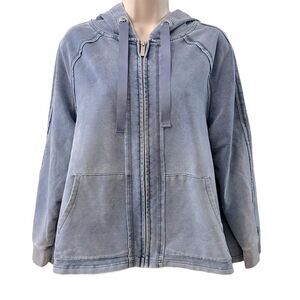 Workshop Republic clothing ~ Blue garment dyed Jacket ~ hi-Lo hem ~ zipped front